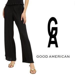 Good American NWT Always Fits Plissé Wide Leg Pants - Black - Size 3/4